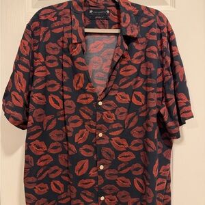 All Saints Men’s Black Button up with Red kisses